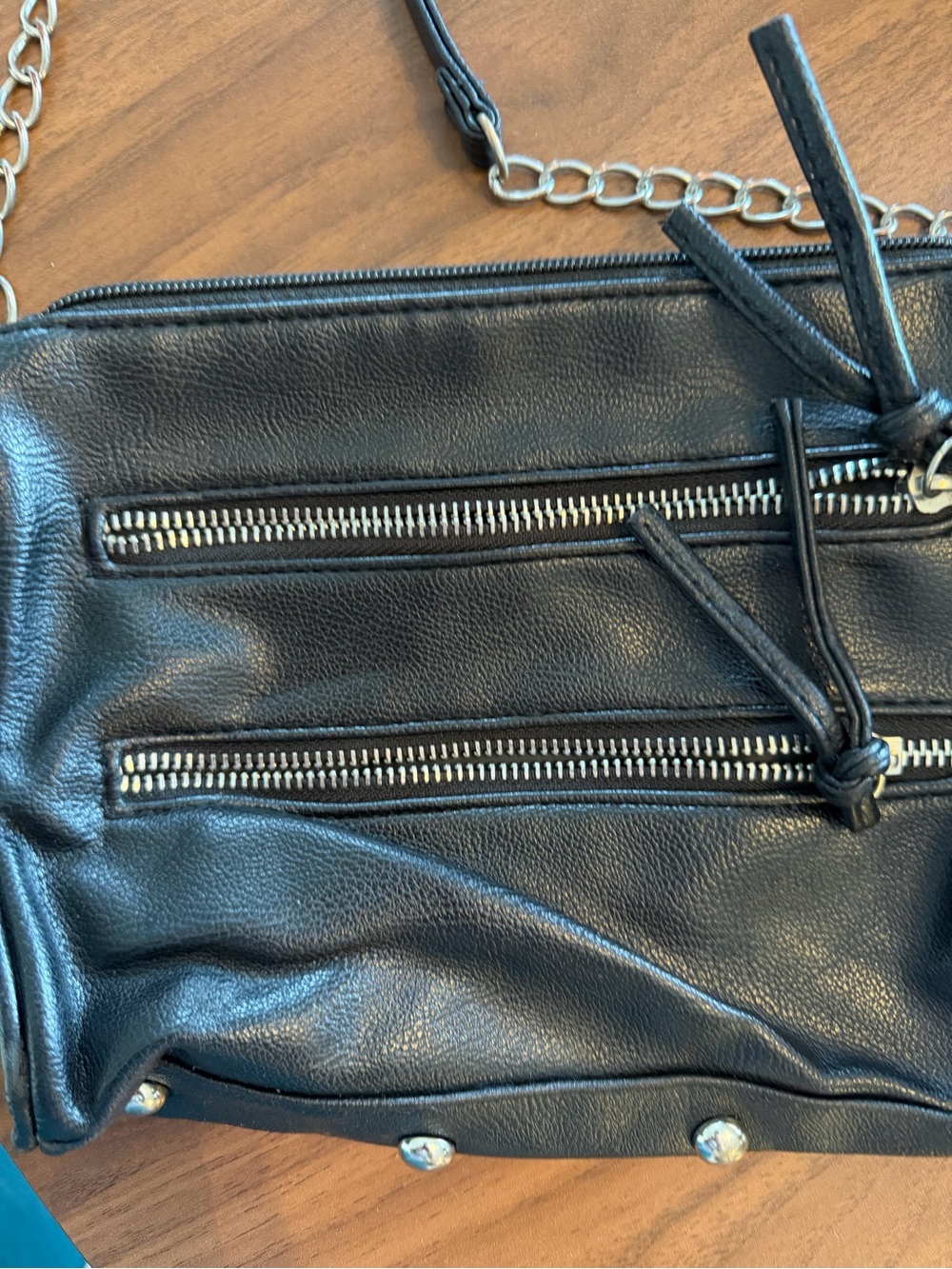 Deb & Dave Black Leather Crossbody Bag with Zip Pocket Details